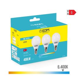 Edm Kit 3 bombillas esféricas LED E14 5W 400lm 6400K luz fría Ø4,5x8cm