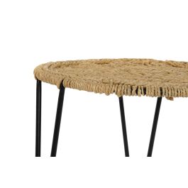 DKD Home Decor Bali 2020 Mesita Auxiliar Marron Negro Metal Cuerda 62 x 40.5 x 62 cm Set de 3