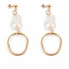 Shabama Pendientes Largos Balboa Perlas Barrocas Irregulares, Aro Pulido Oro Brillo - Joya de Diseño Único para Mujer Precio: 59.50000034. SKU: B12B5QEB35