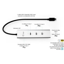 I-Tec Metal USB-C Charging HUB 5 puertos con video 8K y Power Delivery 85W para Windows, Mac, Linux, Android, ChromeOS, iPadOS, Plata
