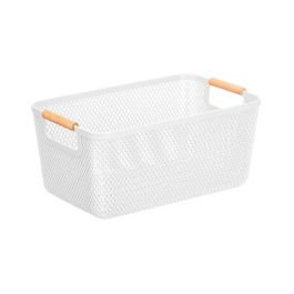 Kipit Cesta de Plástico Blanca con Asa de Bambú, 32 x 20.5 cm (Set de 24)