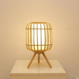 DKD Home Decor Lámpara Sobremesa Balines Bambú Madera Natural Blanco 40x36x40 cm (2 Unidades)