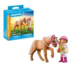 Playmobil Niña con Poni - Juguete Incluye 1 Figura de Niña con Casco y Poni con Accesorios Brida y Manzana para Niños +3 Años