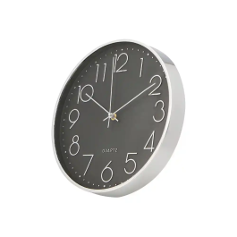 Q-connect Reloj de Pared Analógico Plateado Silencioso 305x305x40mm
