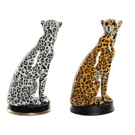 DKD Home Decor Figura Colonial de Resina Leopardo Naranja Blanco 16x32x16 cm Pack 2 Unidades