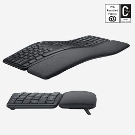 Logitech K860 Teclado Inalámbrico Ergonómico QWERTY Español RF Wireless + Bluetooth con Reposamuñecas Grafito