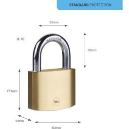 Yale Y110B/60/132/1 Candado de Latón 60mm Grillete de Acero Cementado 3 Llaves para Trampillas, Cadenas y Portones