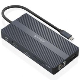 Aisens ASUC-12P017-GR Estación Acoplamiento USB-C 12 en 1: 2xHDMI 4K, DP 4K, Gigabit Ethernet, 5xUSB (4xUSB-A, 1xUSB-C), USB-C PD 100W, Lector Tarjetas SD/TF Gris