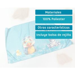 KioKids Toalla de Playa y Piscina Microfibra Azul con Animales Safari Fun 75x150cm. Suave, Absorbente y Secado Rápido, incluye bolsa.