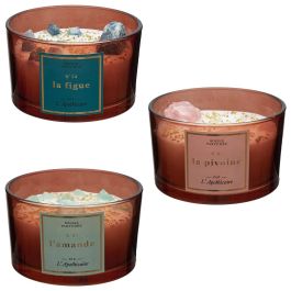 Home Deco Factory Vela Perfumada con Piedras, Vaso de Vidrio Tintado, Cera de Parafina y Minerales, 7.8 cm Alto