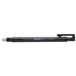 Tombow Mono Zero Lápiz Borrador de Precisión Recargable con Clip, Goma Rectangular 2,5x5mm Negro, 80% Material Reciclado