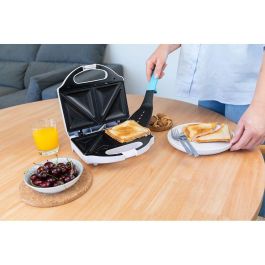 Edm Sandwichera Doble 750W Superficie Antiadherente Fácil Limpieza Cierre Seguridad Control Sobrecalentamiento Blanco