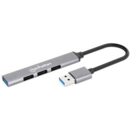 MANHATTAN 168427 Hub USB-A 4 Puertos (3x USB 2.0, 1x USB 3.2 Gen 1) hasta 5000 Mbit/s, Gris Aluminio
