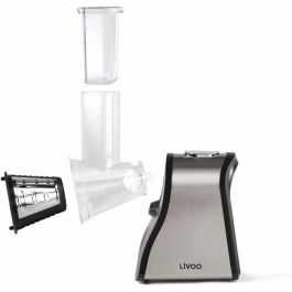Livoo DOP192 Rallador Eléctrico Multifunción con 4 Conos Intercambiables: Ralla, Rebana, Pica. Acero Inoxidable, Negro y Gris.
