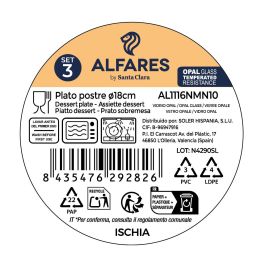 Inde Ischia - Set de 3 Platos de Postre Redonda Ø17.8 cm x 2 cm en Cristal Opalina, Negro (4 Cajas)