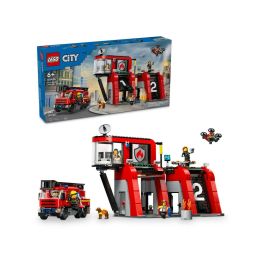 LEGO 60414 Estación de Bomberos y Camión de Bomberos, Figura de Perro de Juguete y 5 Minifiguras, Regalo Infantil