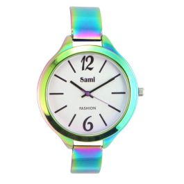 SAMI Reloj SRA - Metal Baño Rainbow, Esfera Plata, Caja Roja, Cristal Mineral