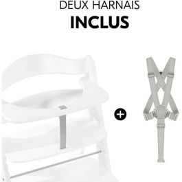 HAUCK Silla Alta de Madera Escalable Alpha+ Blanca - Asiento y Reposapiés Ajustables, Arnés de 5 Puntos, Bandeja Extraíble