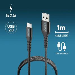 NGS KNOT-AC Cable USB 2.0 A a Tipo-C, Carga Rápida 12W, Datos 480Mbps, 1 metro, Trenzado Negro