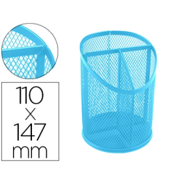 Q-connect Cubilete Portalapices Metal Rejilla Turquesa 3 Compartimentos Ø110x147 mm