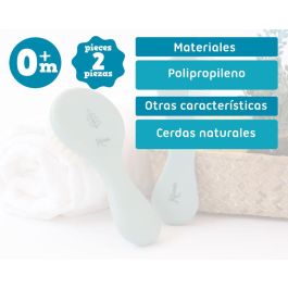 KioKids Set Peine y Cepillo Cerdas Naturales Colección Petits Moments Verde Salvia +0 Meses
