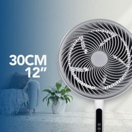 Daewoo Ventilador de Pie Alta Velocidad 90W, 30 cm (12"), Base Redonda con Mando a Distancia