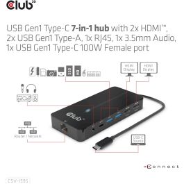 Club3D Hub USB-C 7 en 1: 2xHDMI 4K60Hz, 2xUSB, USB-C PD100W, LAN - Adaptador para portátil/PC