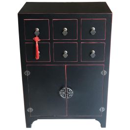 DKD Home Decor Cajonera Oriental Masako con 6 Cajones y 2 Puertas de Madera de Abeto y MDF, Negro y Rojo, 63x27x101 cm Precio: 227.50000009. SKU: S3011184