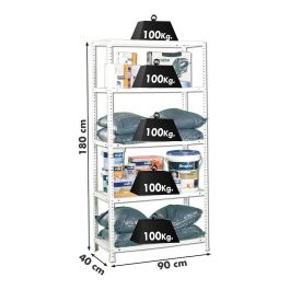 Simon Rack Kit Estantería Metálica Comfort 5/400 Blanco 5 Estantes 100kg por Nivel 900x400x1800mm Calidad Europea