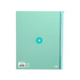 Antartik Cuaderno espiral micro A4, tapa forrada, 80 hojas, 90 gr, impresión horizontal, 4 taladros, banda, color menta