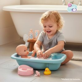 Tachan T00989 Bañera Azul para Muñecos con 7 Accesorios: Biberón, Gel, Patito y Chupete. Juego de Imitación +2 Años.