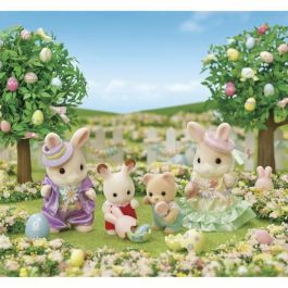 Sylvanian Families Figuras Hermanos y Hermanas Conejo Margarita Articuladas, Juego de Búsqueda de Huevos con Huevos Secretos