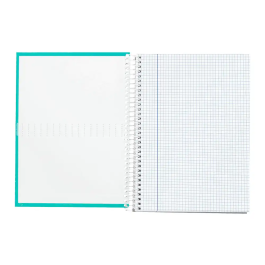 Liderpapel Cuaderno espiral A4 Crafty tapa forrada 80 hojas 90gr cuadro 4mm margen color turquesa