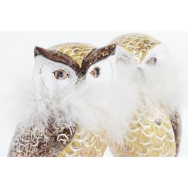 DKD Home Decor Figura de Navidad Tradicional Búho Resina Dorado Blanco 7.5x14x7.5 cm (2 Unidades)