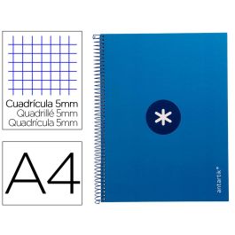 Cuaderno Espiral A4 Micro Antartik Tapa Forrada 80H 90 gr Cuadro 5 mm 1 Banda 4 Taladros Azul Oscuro