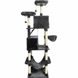 Aucune AL105 Rascador para gatos - 60 x 50 x 206 cm - Gris oscuro - 2 plataformas, 1 percha, 2 cabinas, 1 hamaca