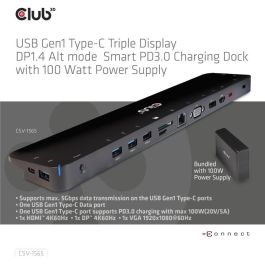 Club3D Docking USB-C Triple Display 4K HDMI/DP/VGA con 5xUSB 3.0, Ethernet y Carga PD 100W, Negro