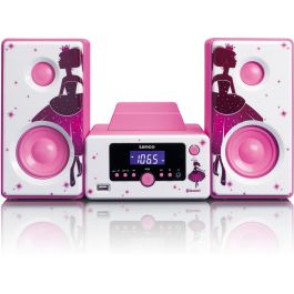 Lenco MC-020 Minicadena Princess Rosa/Blanco 10W FM PLL Bluetooth USB con Radio y Alarma