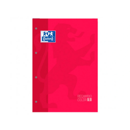 Oxford Recambio Color 1 Din A4+ 80 Hojas 90 Gr Cuadro 5 mm 4 Taladros Rojo