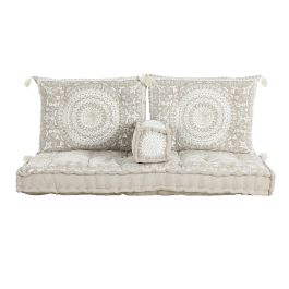 DKD Home Decor Sillón Doble de Algodón Beige, Colección Rajna, 155x76x65 cm (Ancho x Largo x Alto), Altura Asiento 13 cm, Set de 4