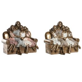 DKD Home Decor Figura Decorativa Moderna de Resina Rosa, Blanco y Dorado para Hogar - Set de 2 Unidades (10.5 x 15.5 x 17 cm)