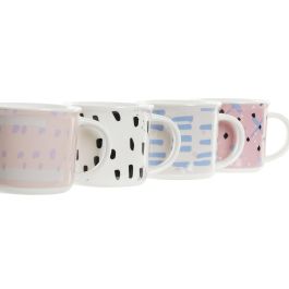 Taza Mug DKD Home Decor Negro Azul Rosa Blanco Gres (310 ml) (4 Unidades)