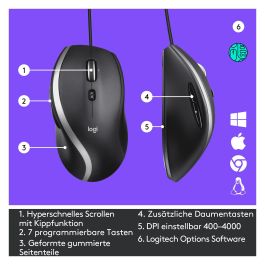 Logitech Ratón USB Avanzado M500s, Negro