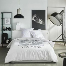 Today TOD3574641256562 Juego de cama JAVA de Algodón 240x220 cm para 2 personas, Estampado New York, Blanco