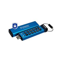 Kingston IronKey Keypad 200C 64 GB USB-C, Llavero Seguro con Teclado, Cifrado Hardware AES-256 FIPS 140-3, IP68, Resistente Agua/Polvo, Azul, 280 MB/s