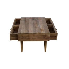 DKD Home Decor Mesa Centro Tropical Mango y Ratán Natural 60 x 46 x 115 cm