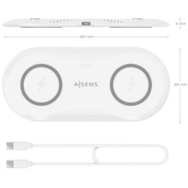Aisens ASCH-15W2WC059-W – Base de Carga Inalámbrica 2 en 1 USB-C 15W para Móvil Auriculares Blanco