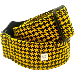 GETM Correa Guitarra Bajo Hounds Tooth Yellow Ajustable Nailon Piel Polyester Alta Calidad 165 cm