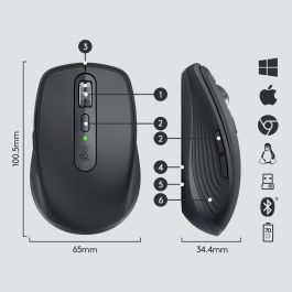 Logitech MX Anywhere 3 Ratón Inalámbrico Bluetooth 4000 DPI Grafito