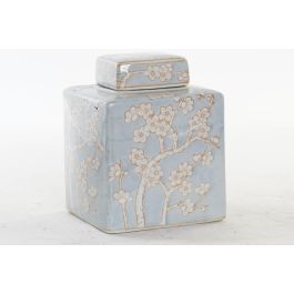 DKD Home Decor Jarrón Oriental Porcelana Colección Sook con Flores Azul Naranja 15.5 x 21.5 x 15.5 cm